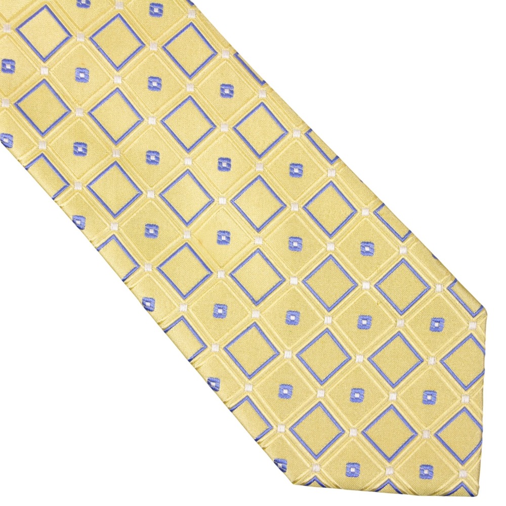 Donald Trump Signature Collection Yellow Silk Geometric Blue Square Mens Tie